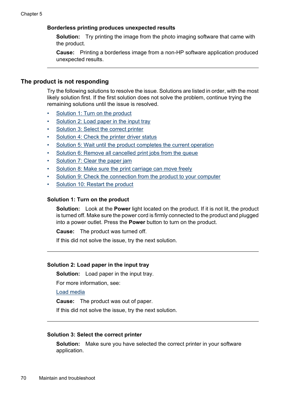 The product is not responding, Borderless printing produces unexpected results | HP Officejet 6000 User Manual | Page 74 / 168