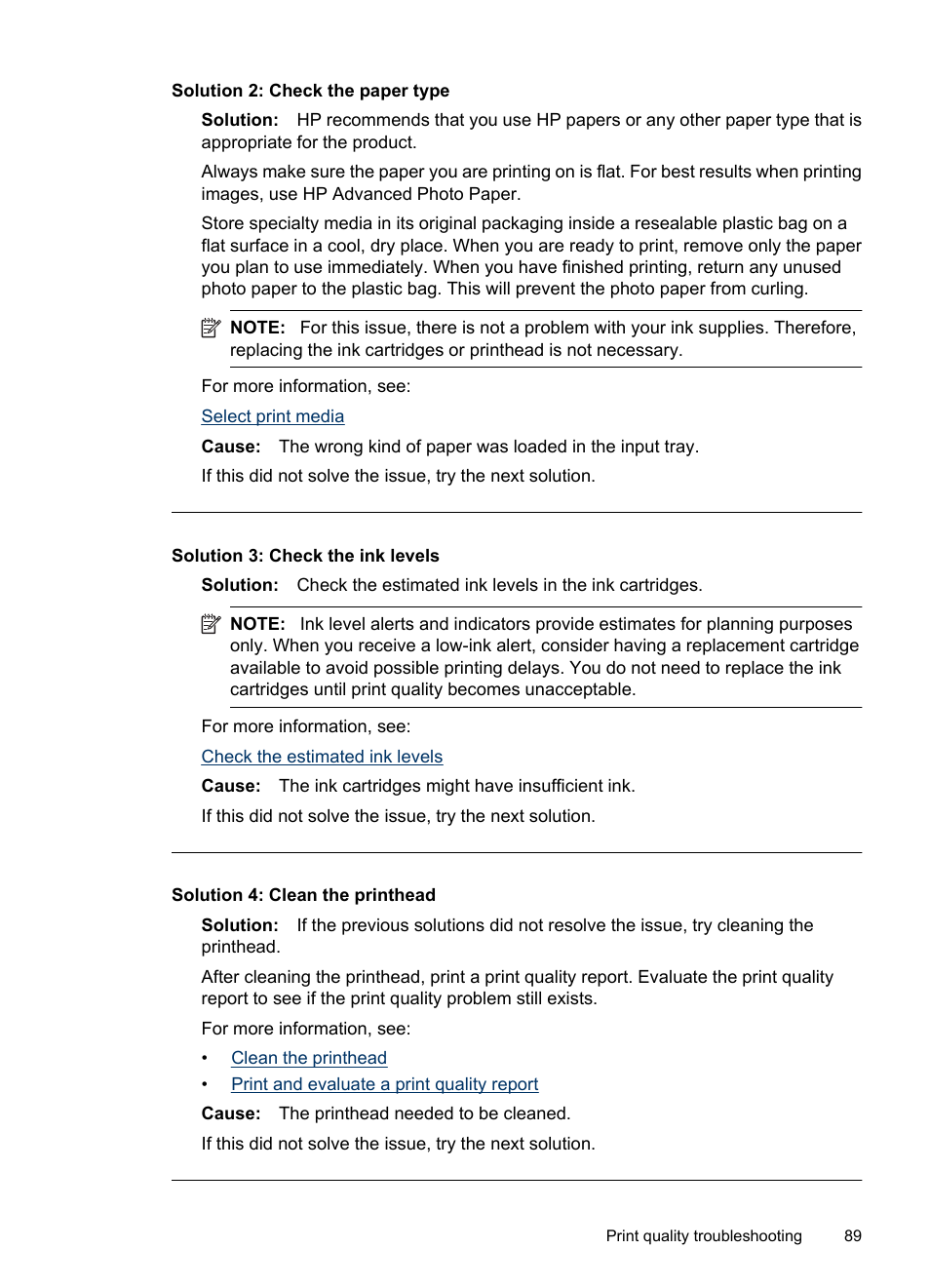 Solution 2: check the paper type, Solution 3: check the ink levels, Solution 4: clean the printhead | HP Officejet 6000 User Manual | Page 93 / 168