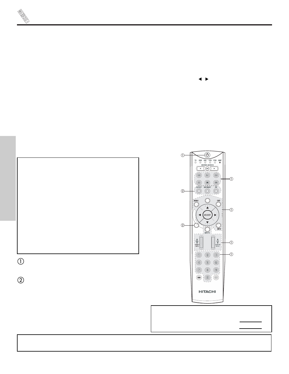 The remote control, My audio equipment code is, Cd amp/rcvr | Hitachi 55HDX61 User Manual | Page 46 / 100