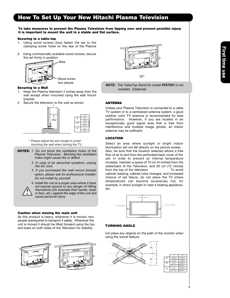 How to set up your new hitachi plasma television | Hitachi P42T501 User Manual | Page 5 / 87