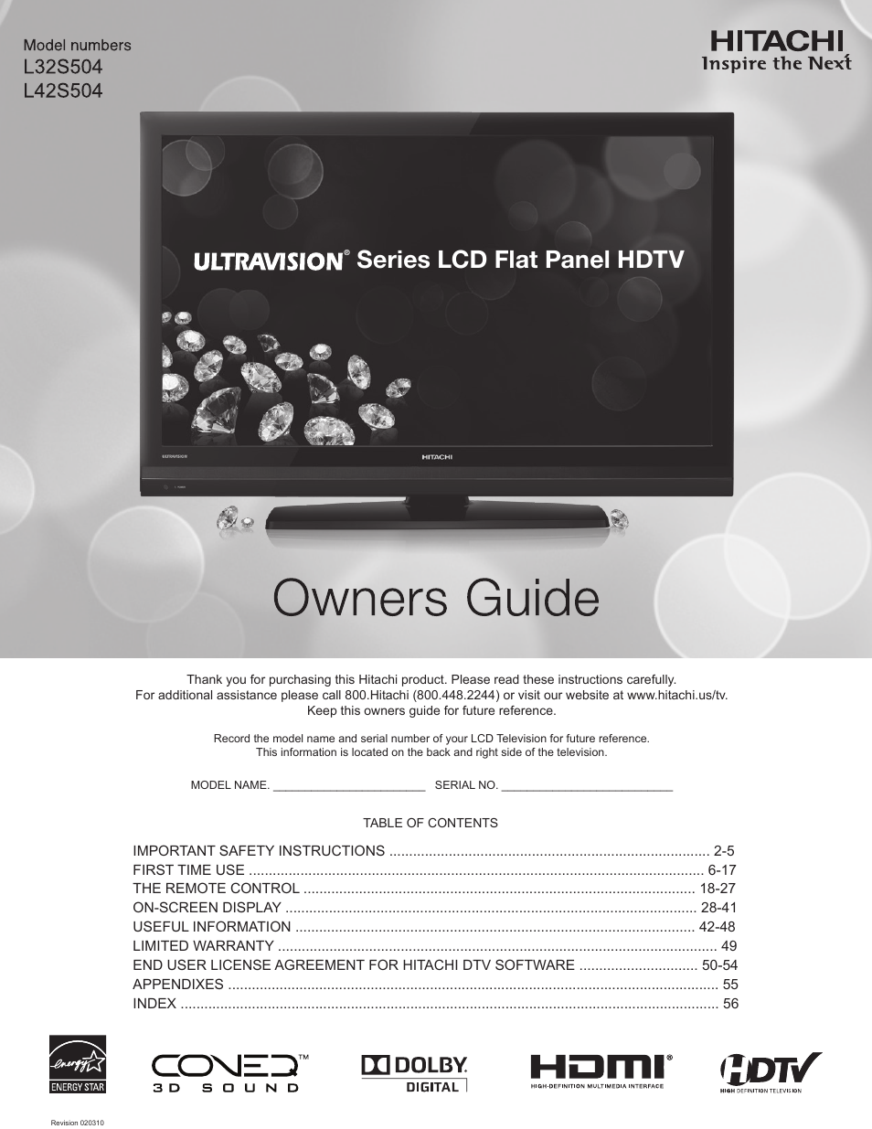 Hitachi ULTRAVISION L32S504 User Manual | 60 pages