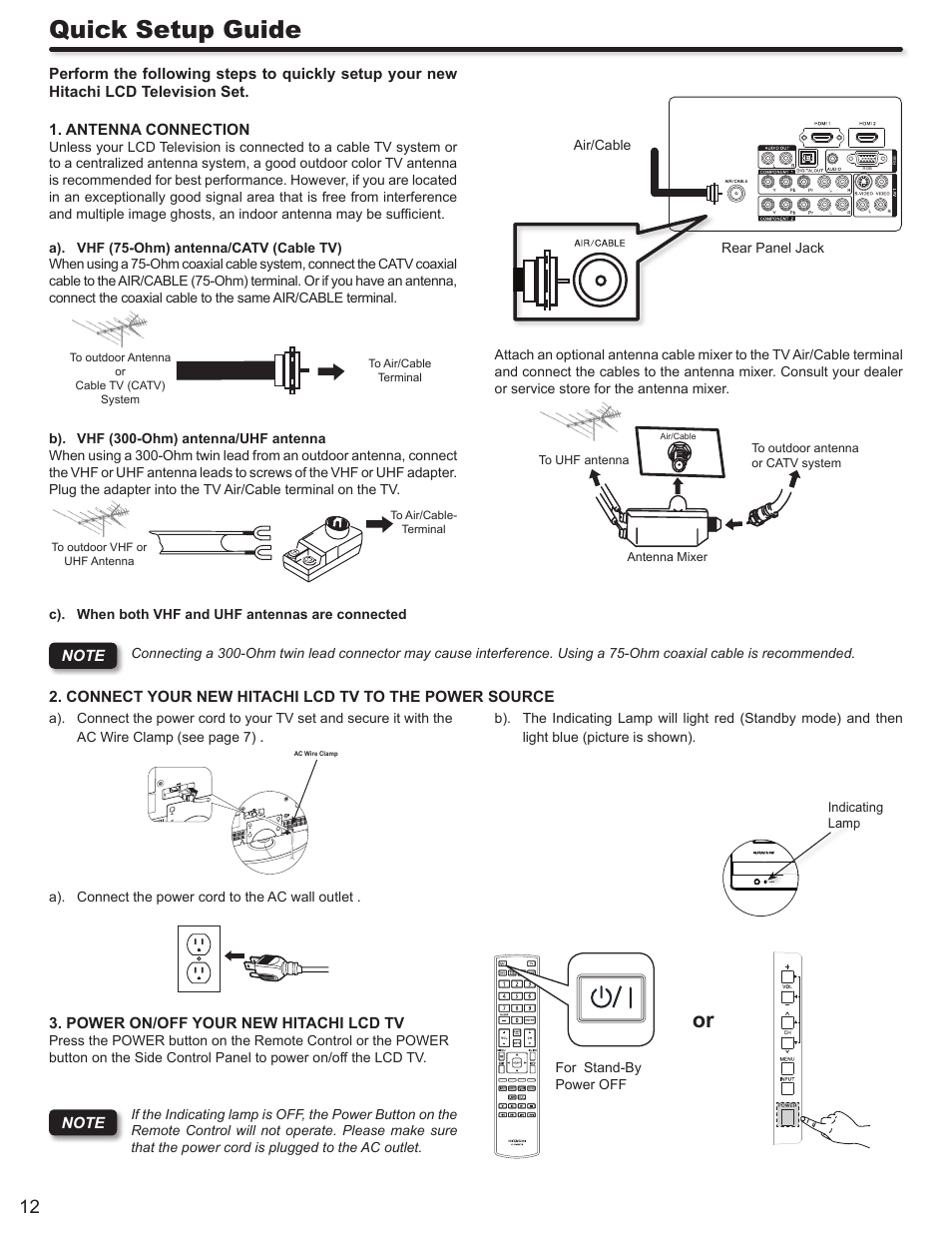 Quick setup guide | Hitachi ULTRAVISION L32S504 User Manual | Page 12 / 60