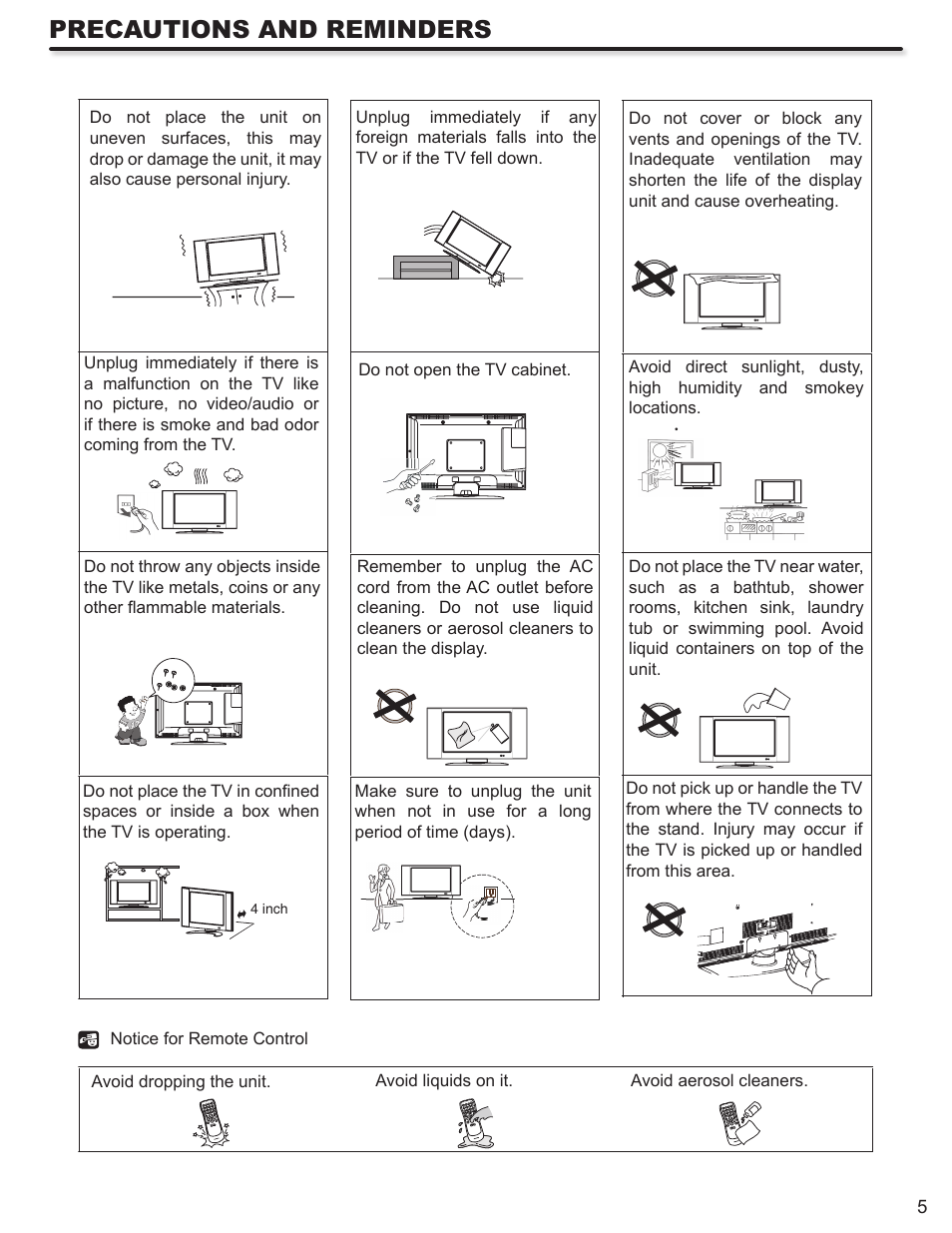 Precautions and reminders | Hitachi ULTRAVISION L32S504 User Manual | Page 5 / 60