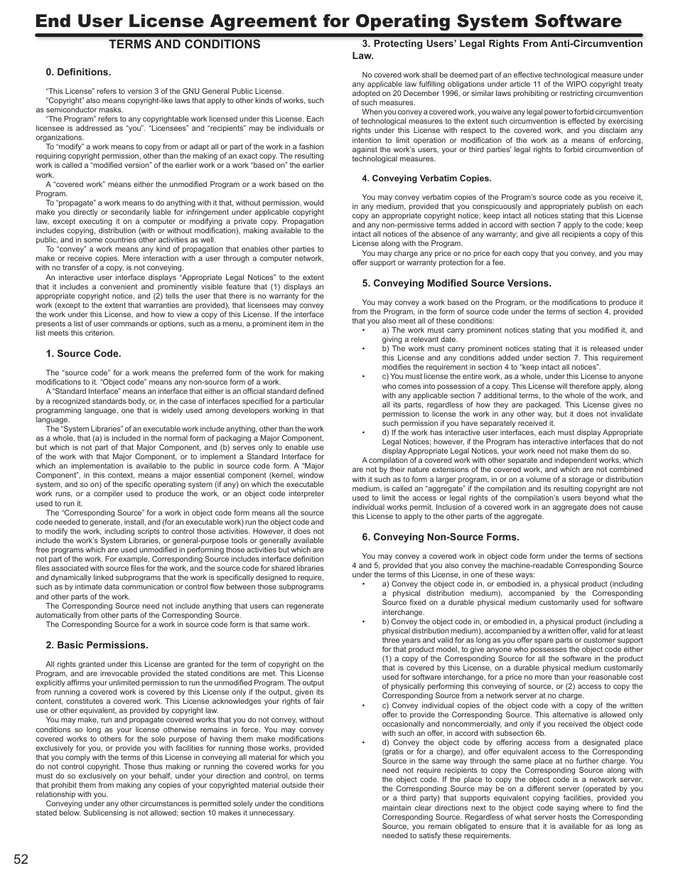 Terms and conditions, Definitions, Source code | Basic permissions, Conveying modified source versions, Conveying non-source forms | Hitachi ULTRAVISION L32S504 User Manual | Page 52 / 60