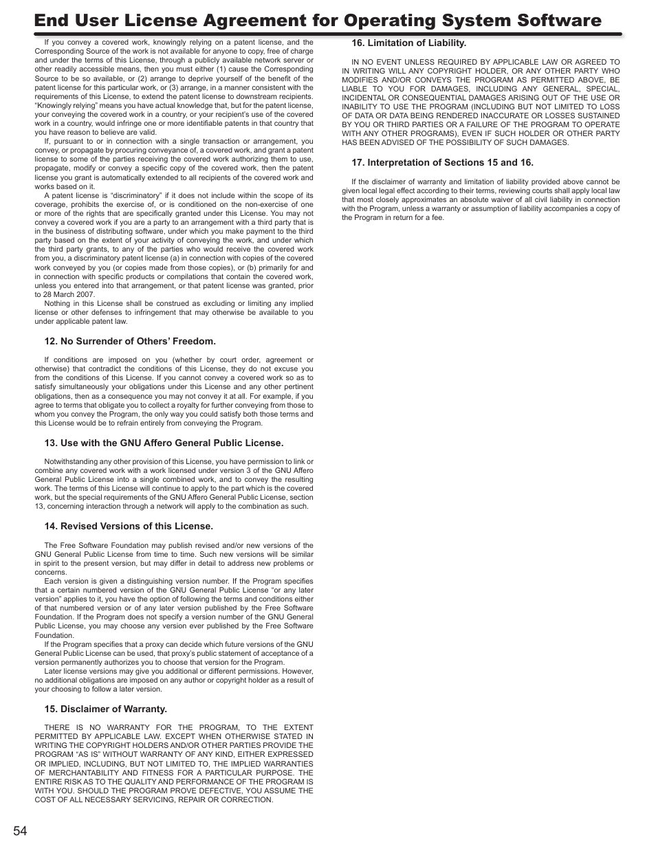 No surrender of others’ freedom, Use with the gnu affero general public license, Revised versions of this license | Disclaimer of warranty, Limitation of liability | Hitachi ULTRAVISION L32S504 User Manual | Page 54 / 60