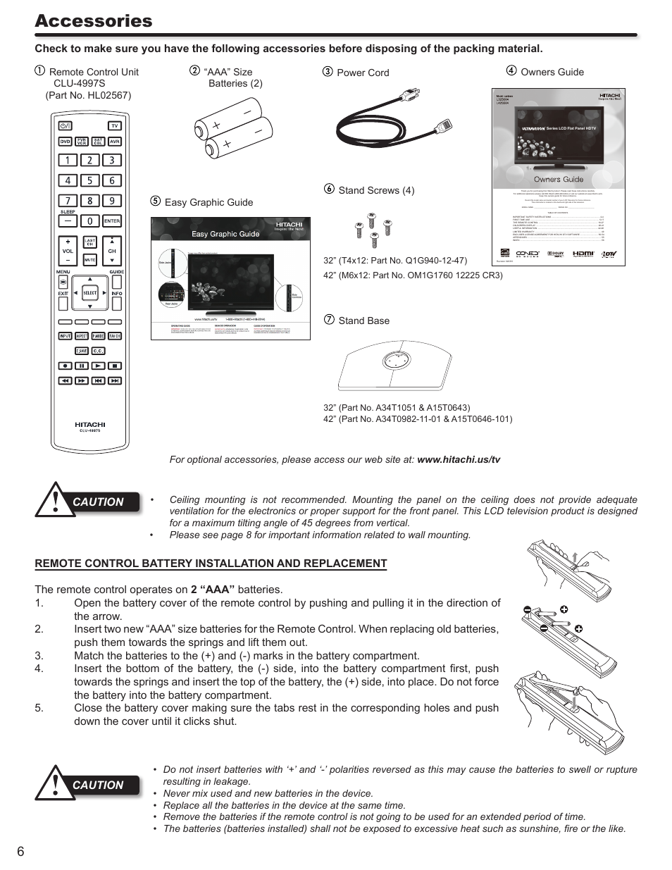 Accessories | Hitachi ULTRAVISION L32S504 User Manual | Page 6 / 60