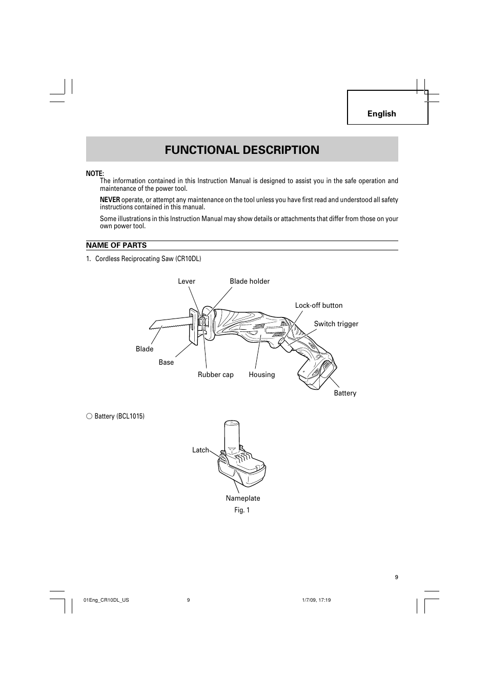 Functional description | Hitachi CR 10DL User Manual | Page 9 / 56