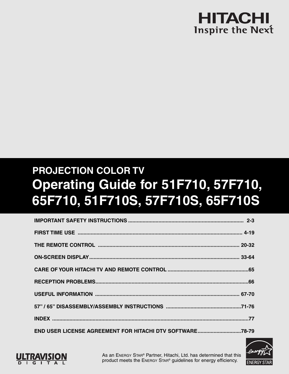 Hitachi 65F710 User Manual | 80 pages