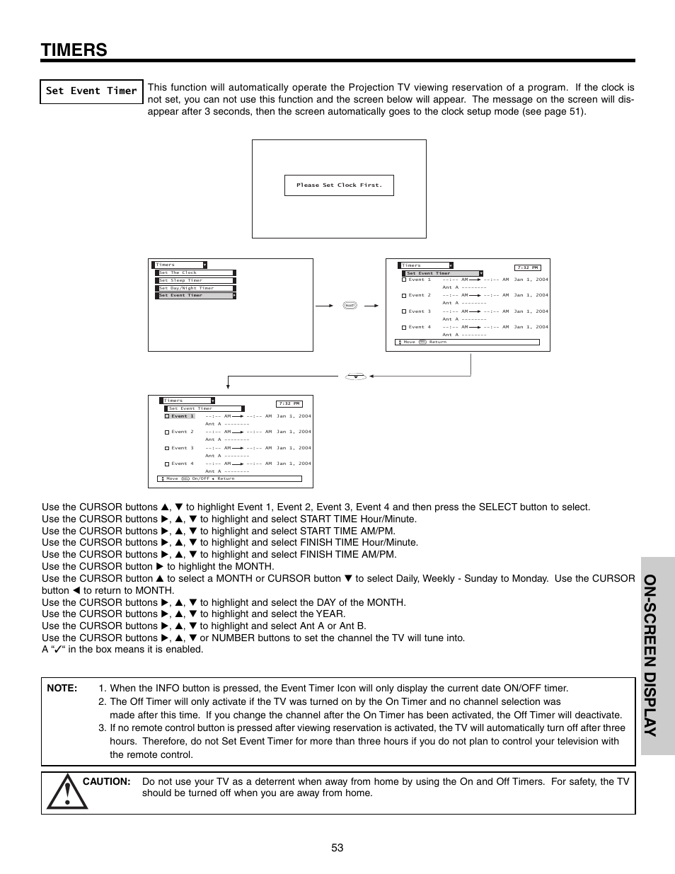 Timers, On-screen displa y | Hitachi 65F710 User Manual | Page 53 / 80