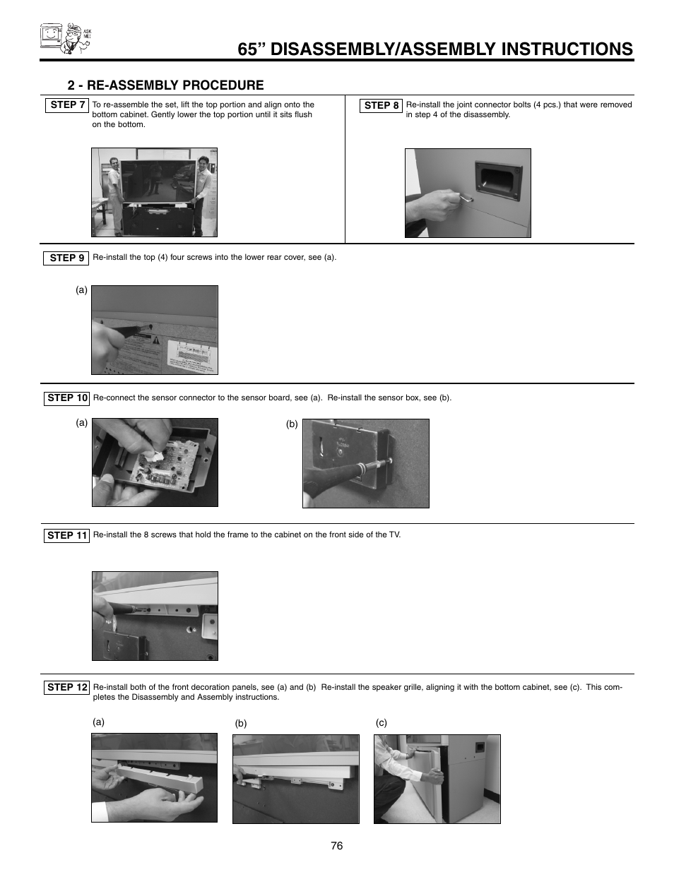 65” disassembly/assembly instructions, 2 - re-assembly procedure | Hitachi 65F710 User Manual | Page 76 / 80