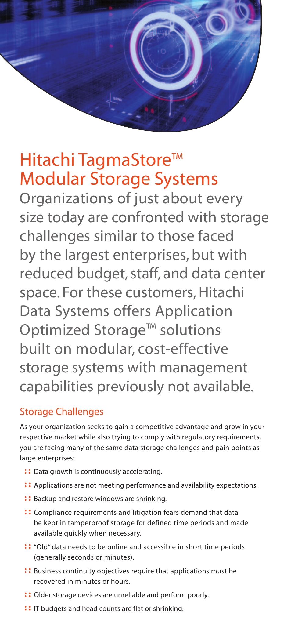 Hitachi tagmastore, Modular storage systems | Hitachi STORAGE NSC55 User Manual | Page 2 / 7