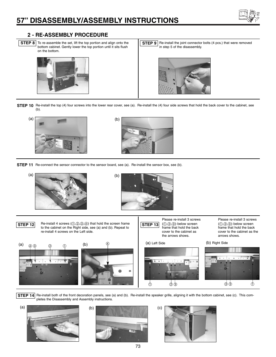 57” disassembly/assembly instructions, 2 - re-assembly procedure | Hitachi 57F710S User Manual | Page 73 / 80