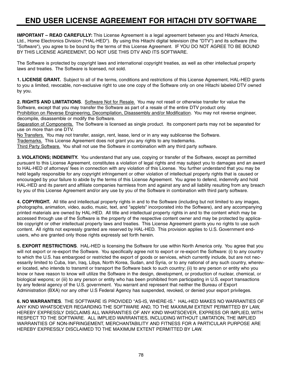 Hitachi 57F710S User Manual | Page 78 / 80