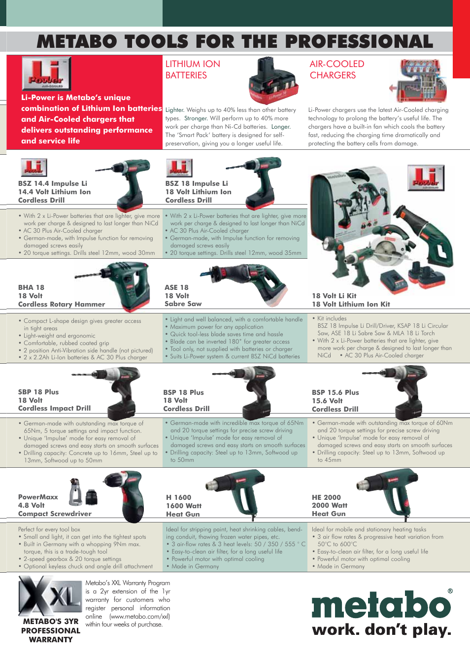 Metabo tools for the professional, Lithium ion batteries air-cooled chargers | Hitachi DS14DVF3 User Manual | Page 22 / 30
