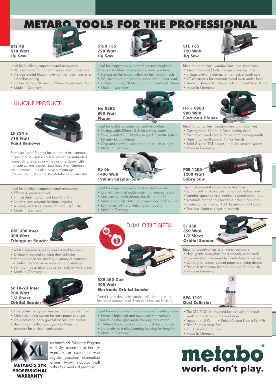 Metabo tools for the professional, Dual orbit sizes, Unique product | Hitachi DS14DVF3 User Manual | Page 23 / 30