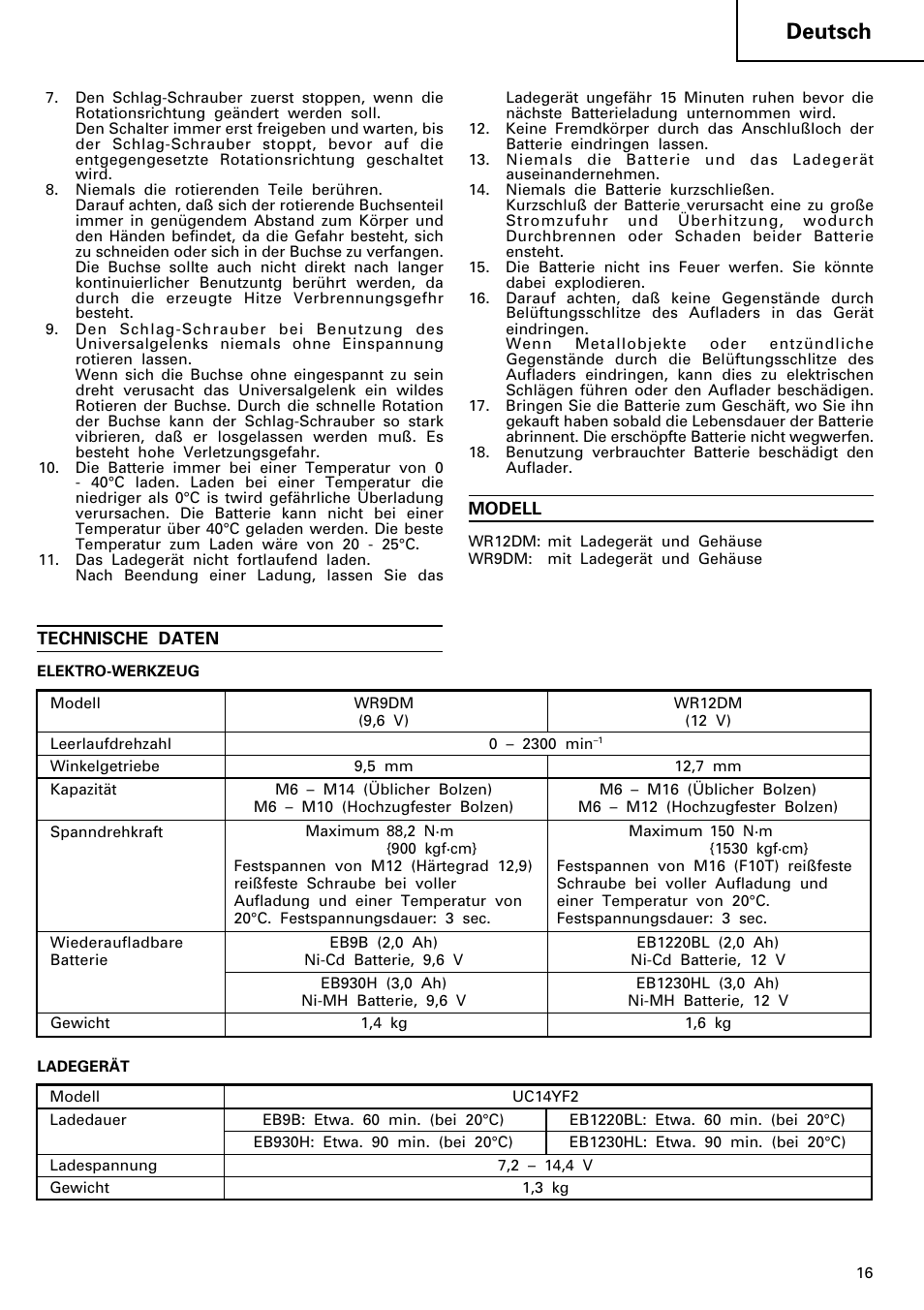 Deutsch | Hitachi WR 12DM User Manual | Page 17 / 98