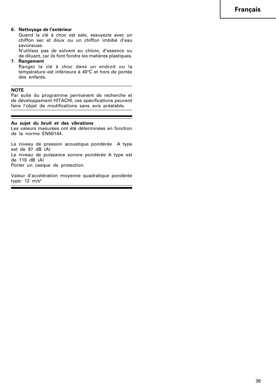 Français | Hitachi WR 12DM User Manual | Page 37 / 98