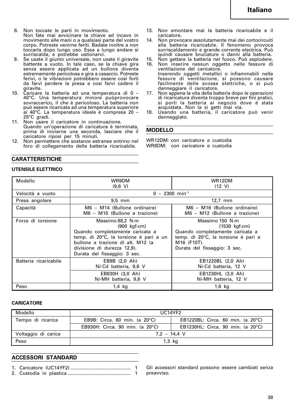 Italiano | Hitachi WR 12DM User Manual | Page 39 / 98