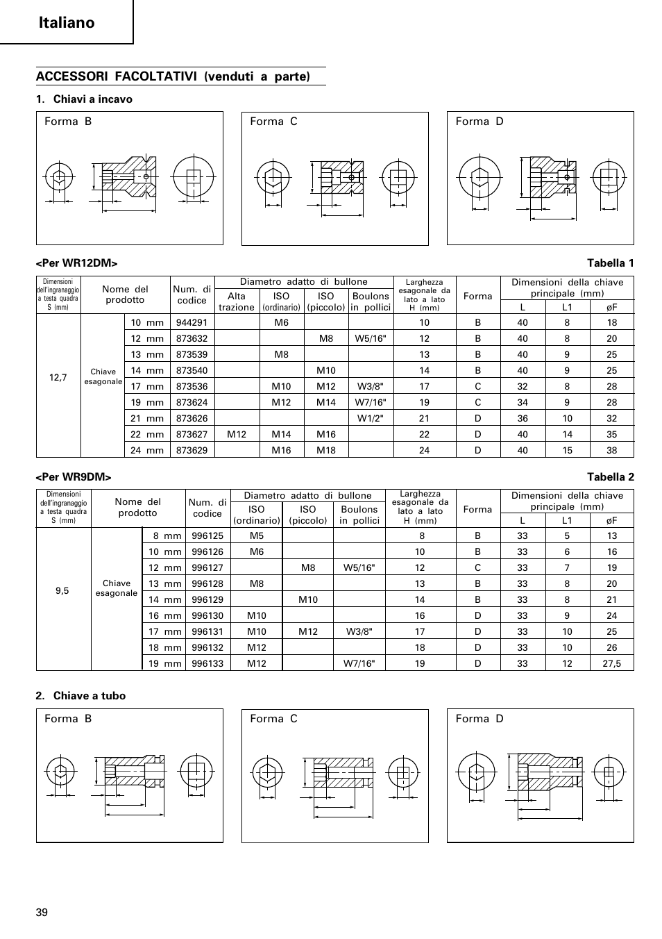 Italiano, Accessori facoltativi (venduti a parte) | Hitachi WR 12DM User Manual | Page 40 / 98