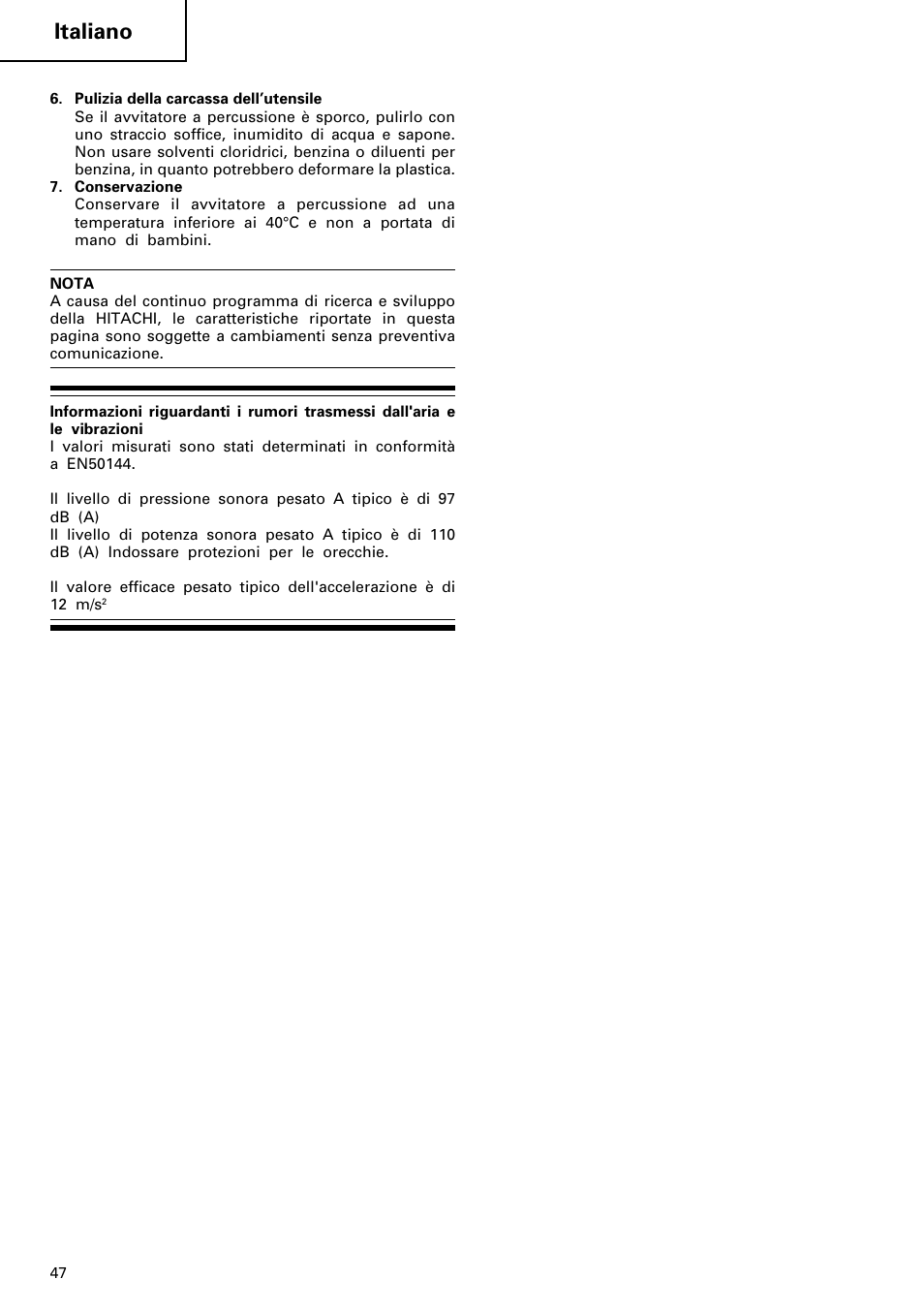 Italiano | Hitachi WR 12DM User Manual | Page 48 / 98