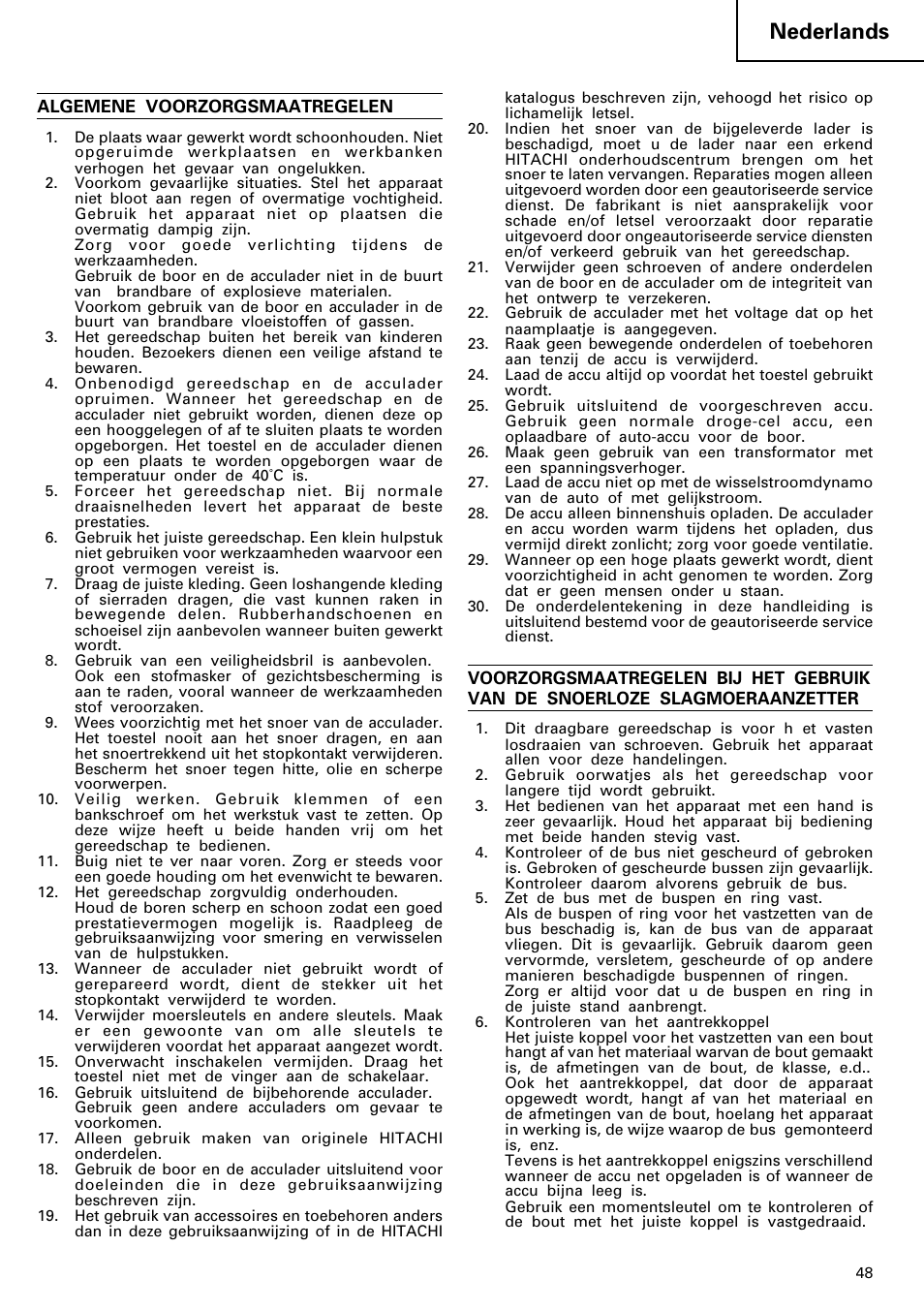 Nederlands | Hitachi WR 12DM User Manual | Page 49 / 98