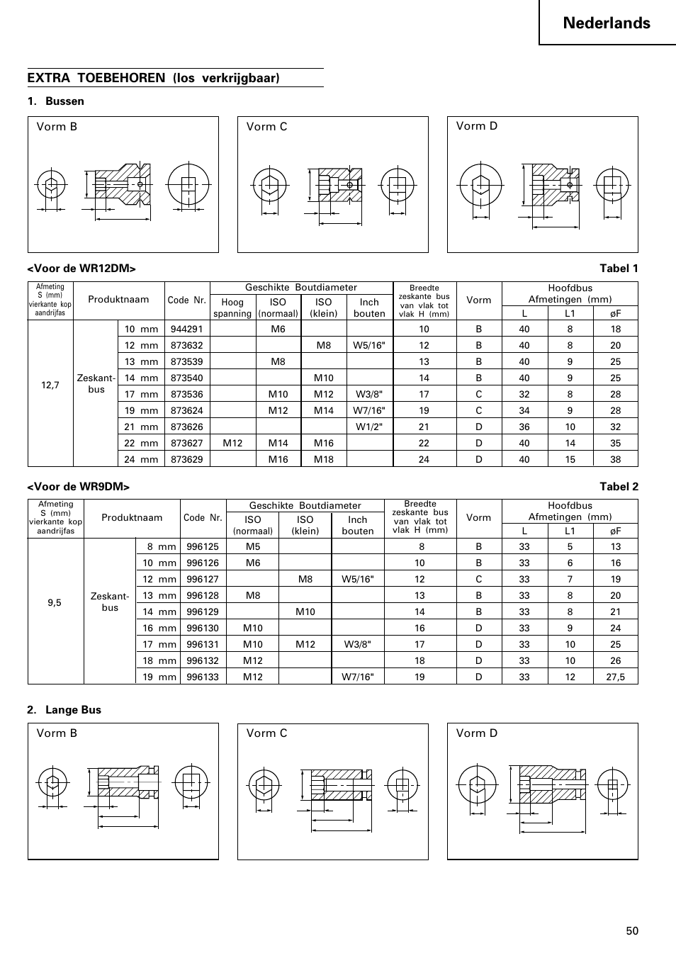 Nederlands, Extra toebehoren (los verkrijgbaar) | Hitachi WR 12DM User Manual | Page 51 / 98