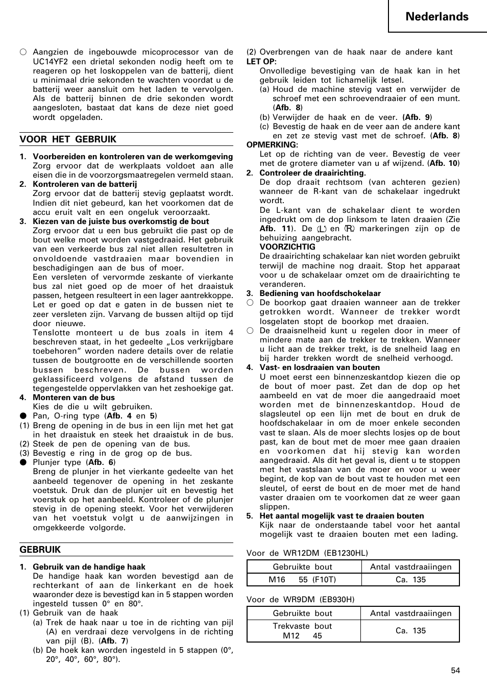 Nederlands | Hitachi WR 12DM User Manual | Page 55 / 98