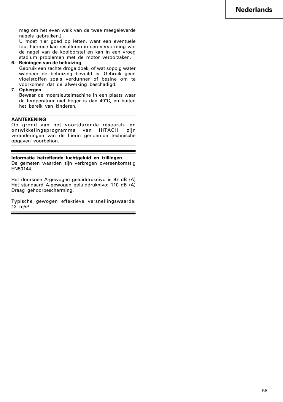 Nederlands | Hitachi WR 12DM User Manual | Page 59 / 98