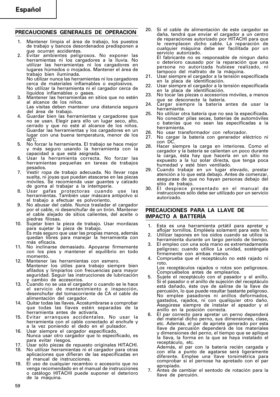 Español | Hitachi WR 12DM User Manual | Page 60 / 98