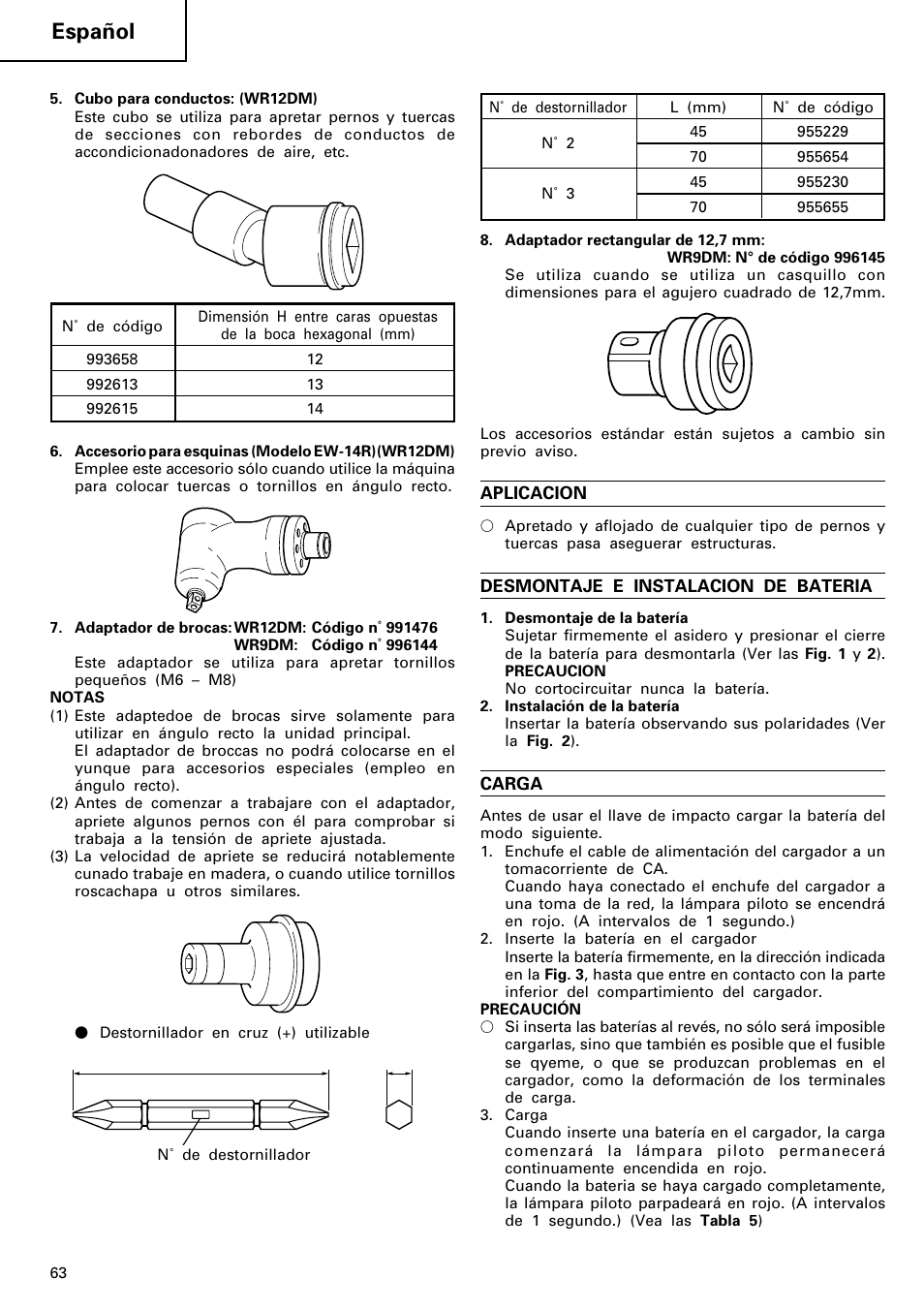 Español | Hitachi WR 12DM User Manual | Page 64 / 98