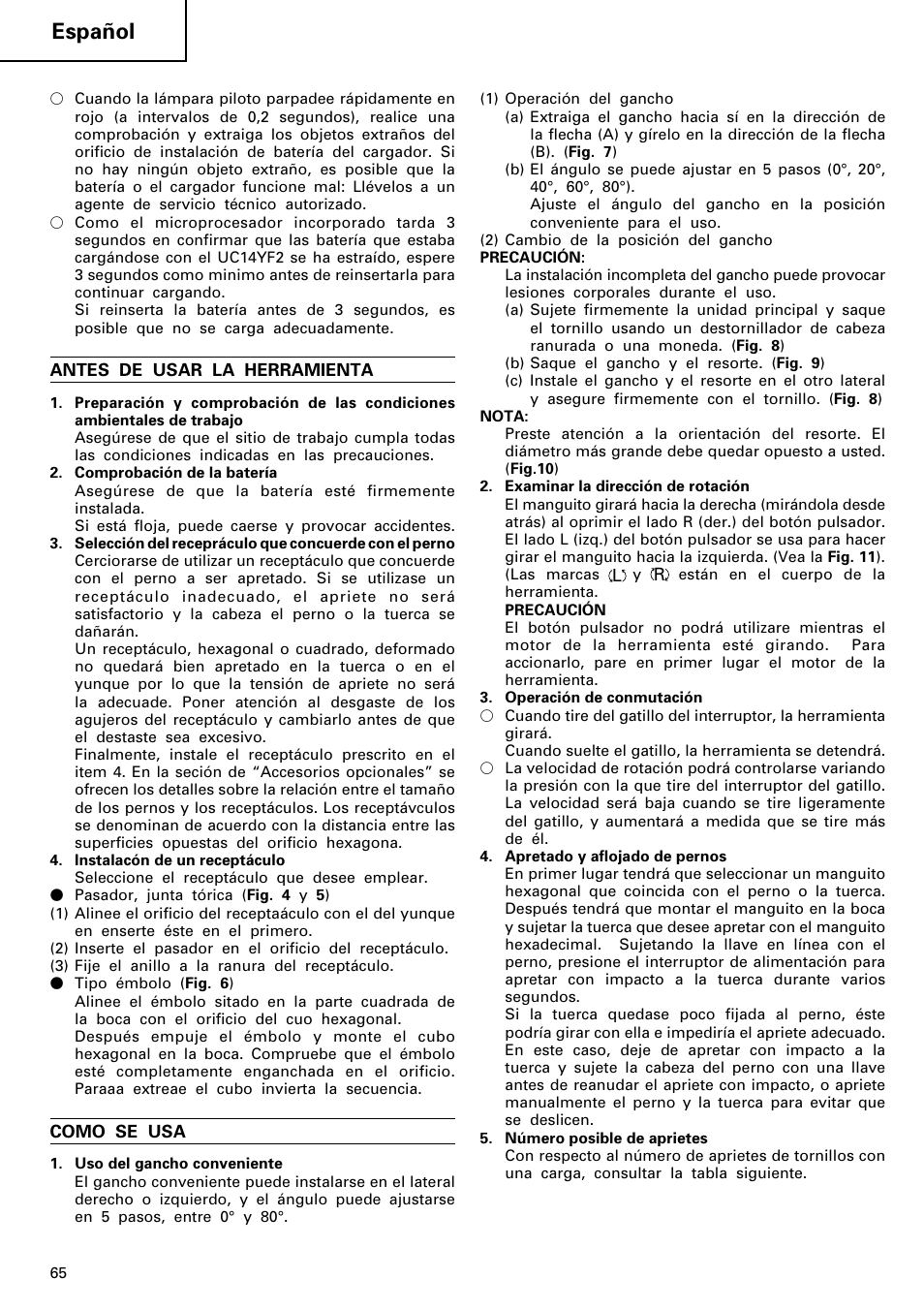 Español | Hitachi WR 12DM User Manual | Page 66 / 98