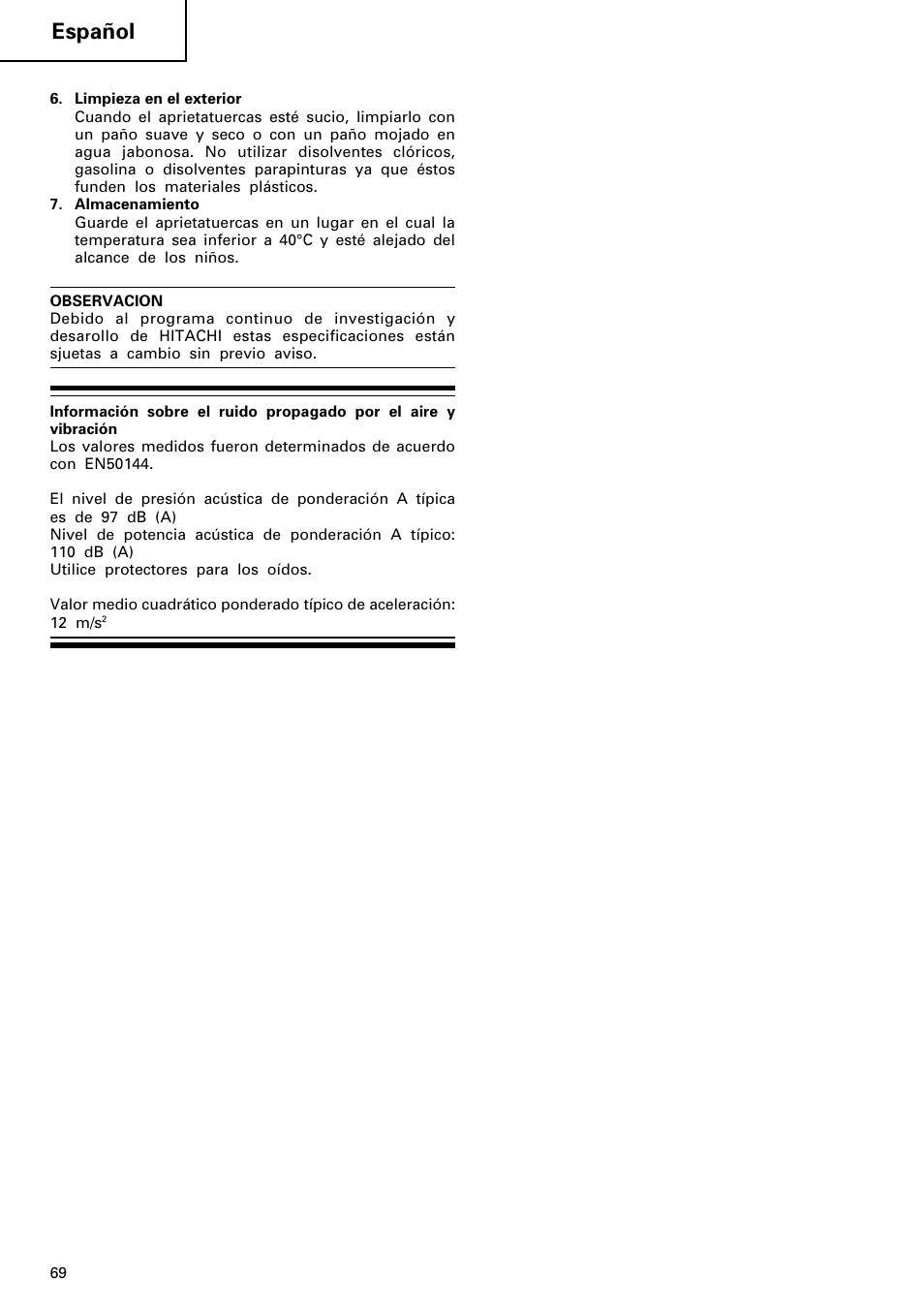 Español | Hitachi WR 12DM User Manual | Page 70 / 98