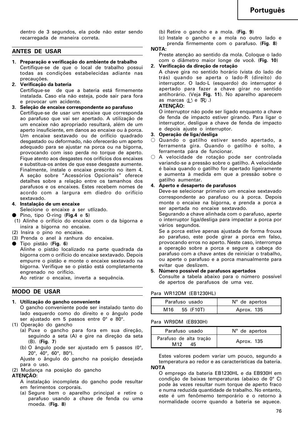 Português | Hitachi WR 12DM User Manual | Page 77 / 98