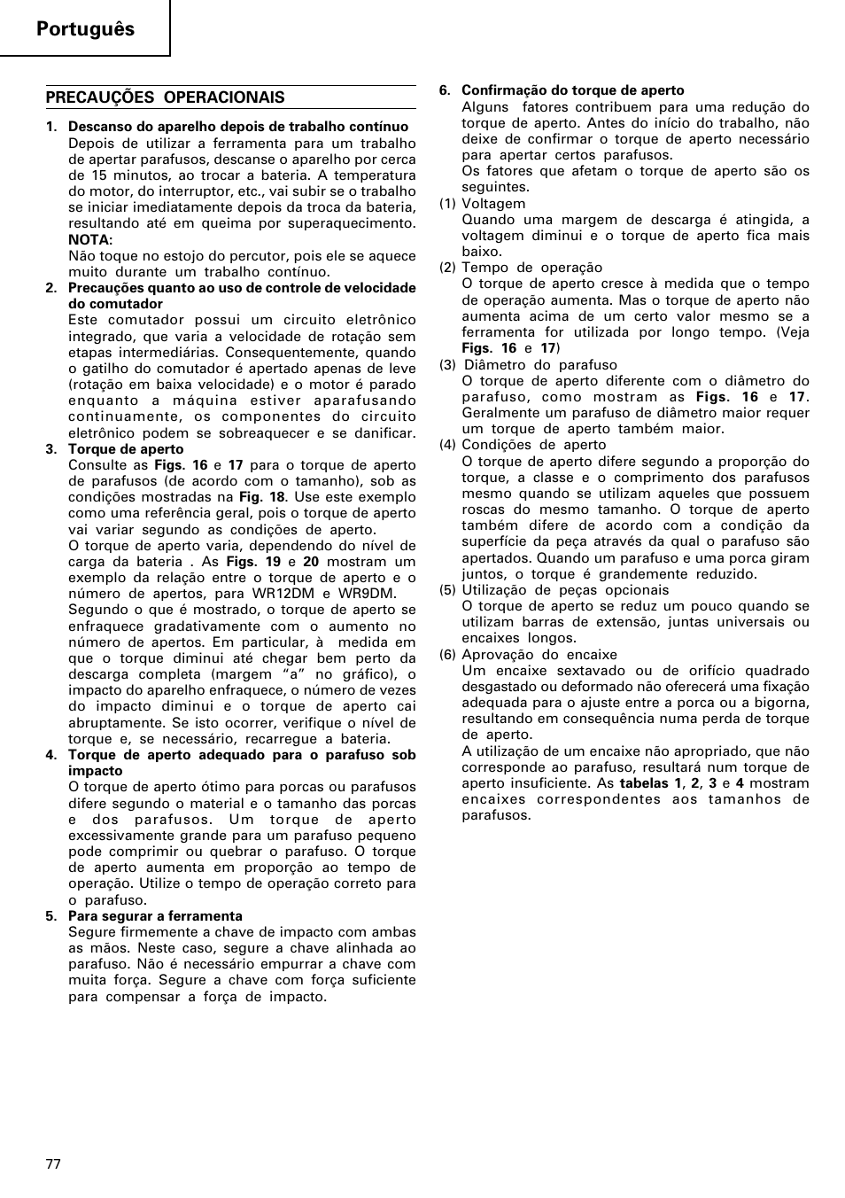 Português | Hitachi WR 12DM User Manual | Page 78 / 98