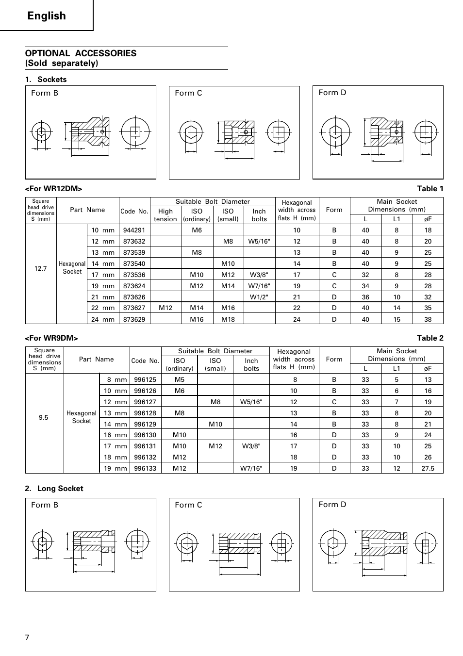 English, Optional accessories (sold separately) | Hitachi WR 12DM User Manual | Page 8 / 98