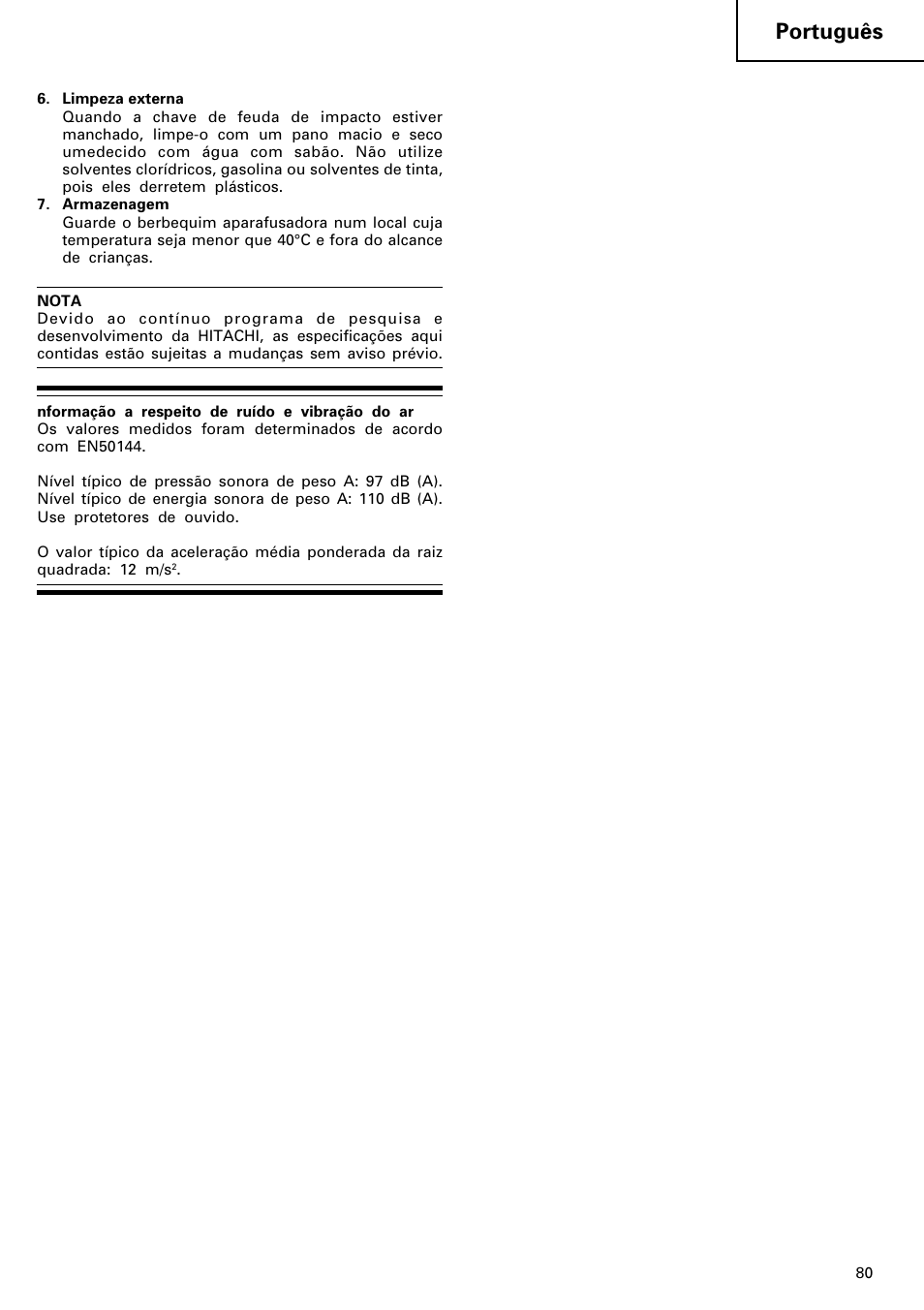 Português | Hitachi WR 12DM User Manual | Page 81 / 98