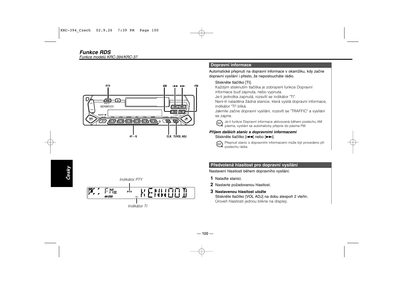 Funkce rds | Kenwood KRC-31 User Manual | Page 100 / 122