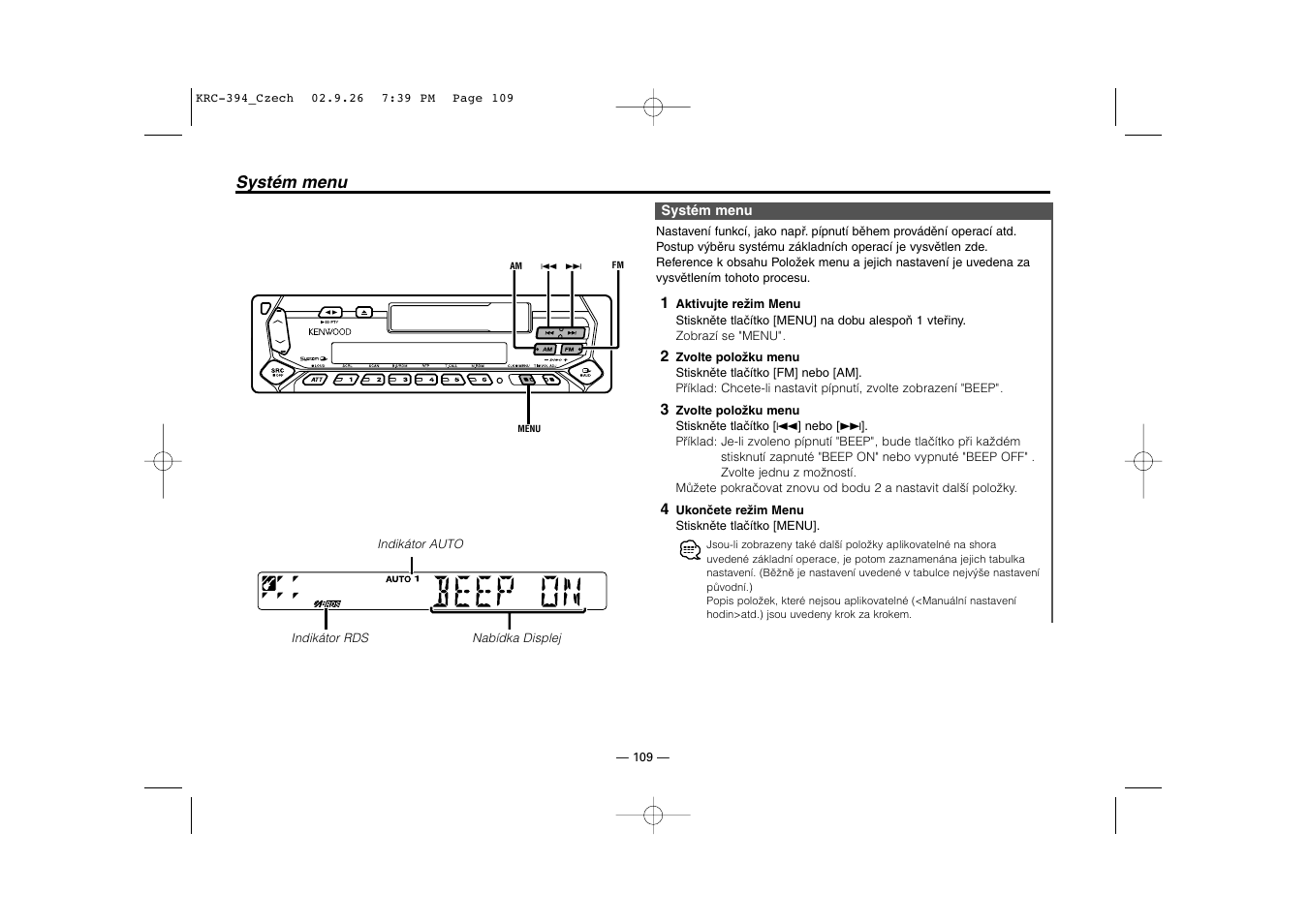 System menu | Kenwood KRC-31 User Manual | Page 109 / 122