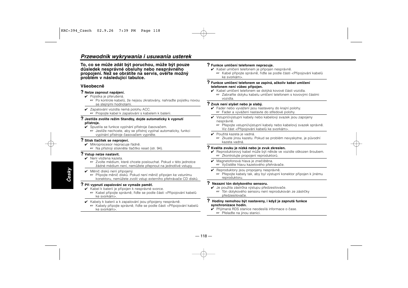 Przewodnik wykrywania i usuwania usterek | Kenwood KRC-31 User Manual | Page 118 / 122