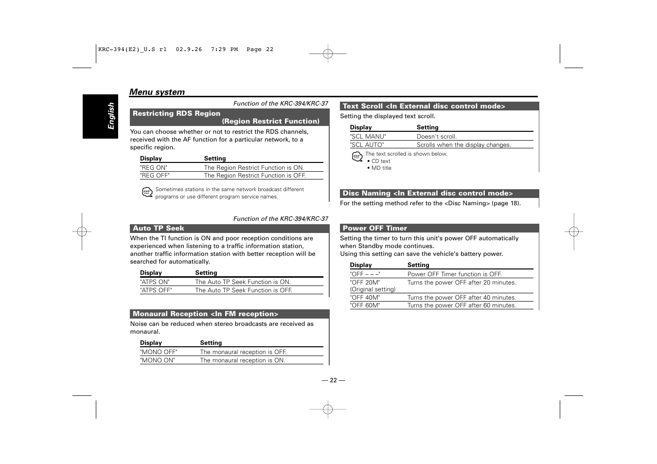 Kenwood KRC-31 User Manual | Page 22 / 122