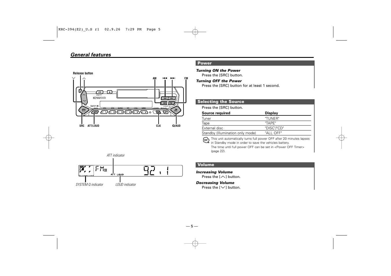 General features | Kenwood KRC-31 User Manual | Page 5 / 122