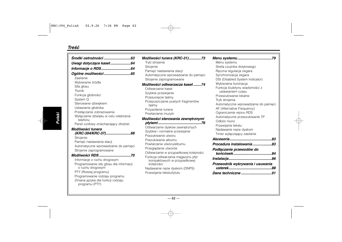 Polski | Kenwood KRC-31 User Manual | Page 62 / 122