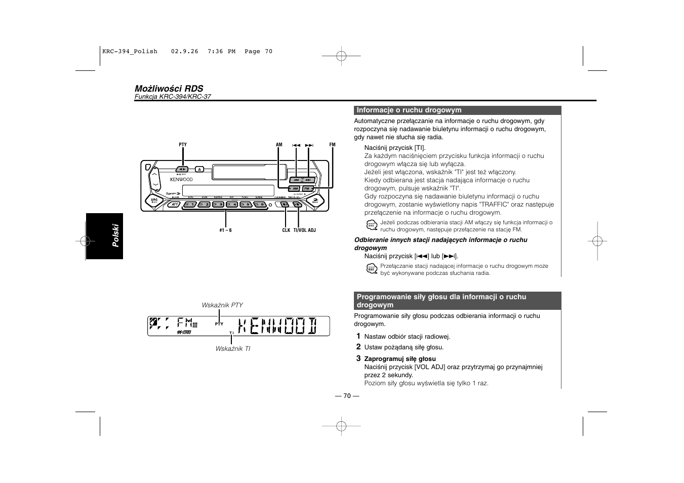 Możliwości rds | Kenwood KRC-31 User Manual | Page 70 / 122