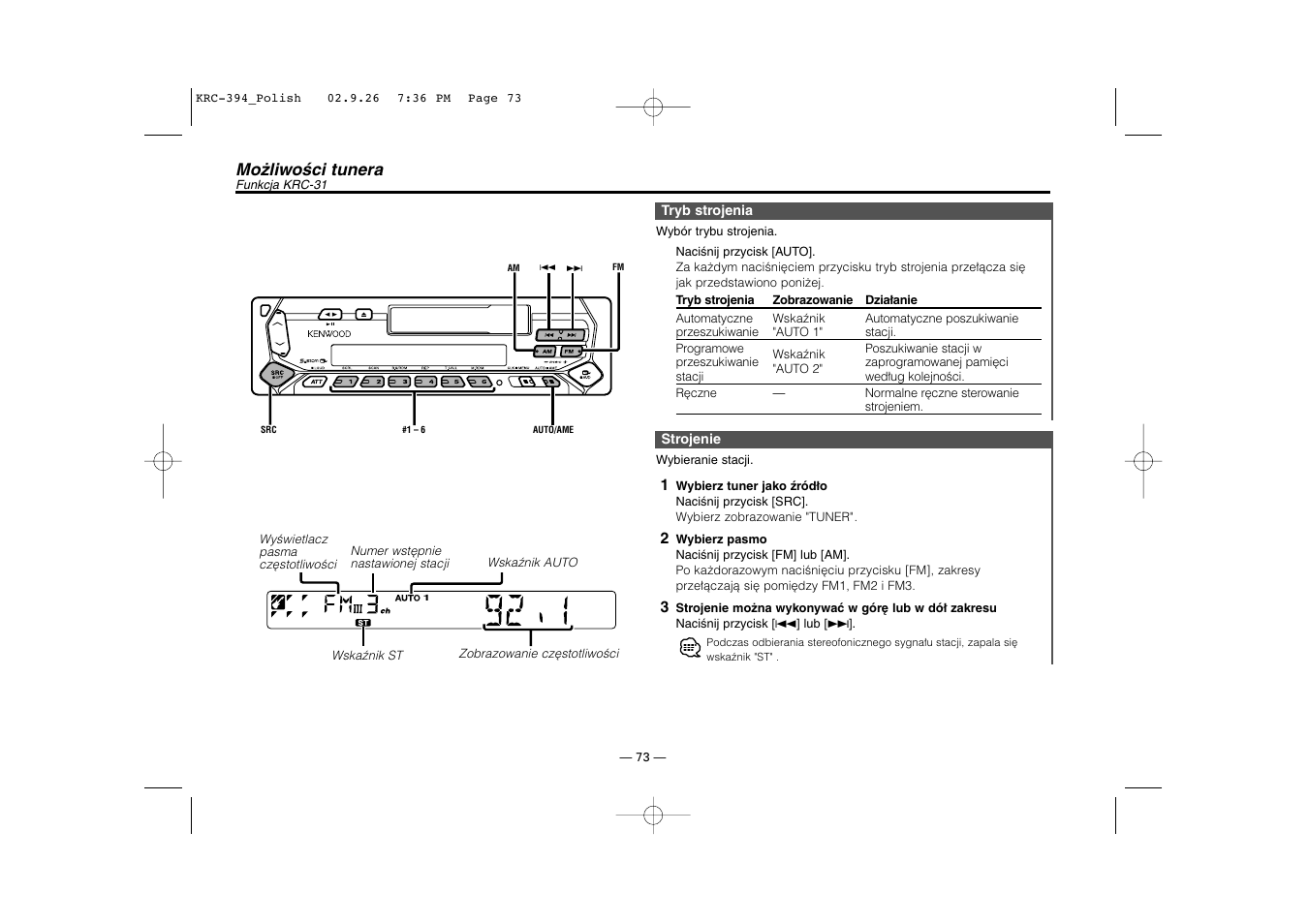 Mo.liwo.ci tunera (krc-31) | Kenwood KRC-31 User Manual | Page 73 / 122