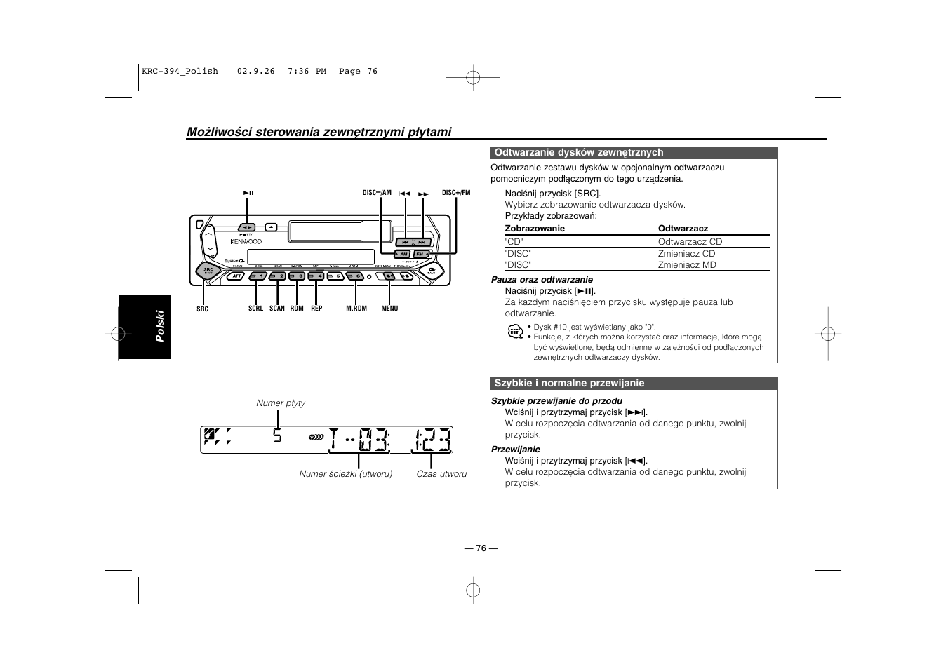 Możliwości sterowania zewnętrznymi płytami | Kenwood KRC-31 User Manual | Page 76 / 122