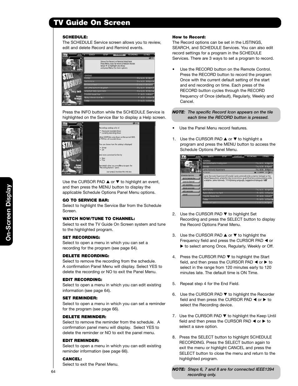 Tv guide on screen, On-scr een display | Hitachi 55HDX62 User Manual | Page 64 / 105