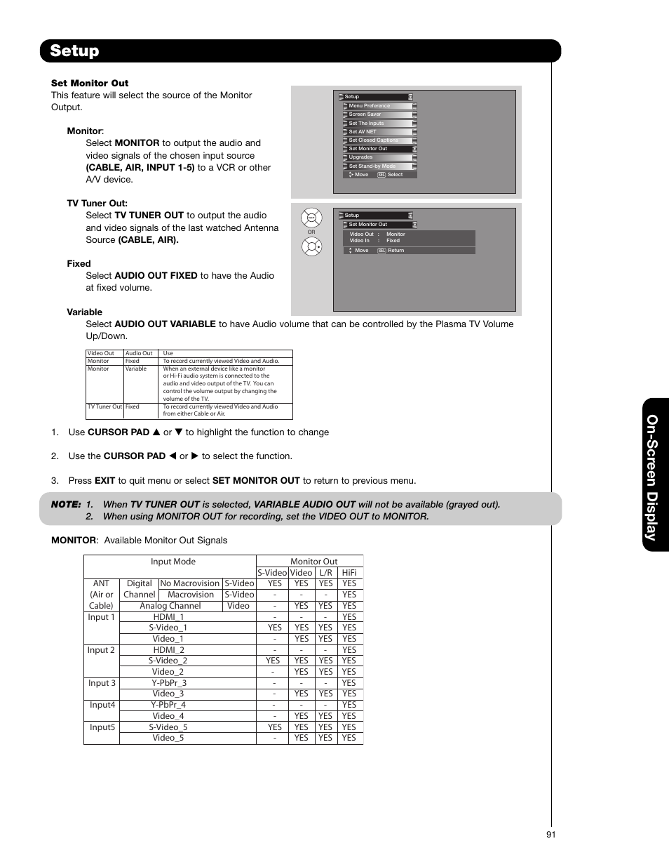 Setup, On-scr een display | Hitachi 55HDX62 User Manual | Page 91 / 105