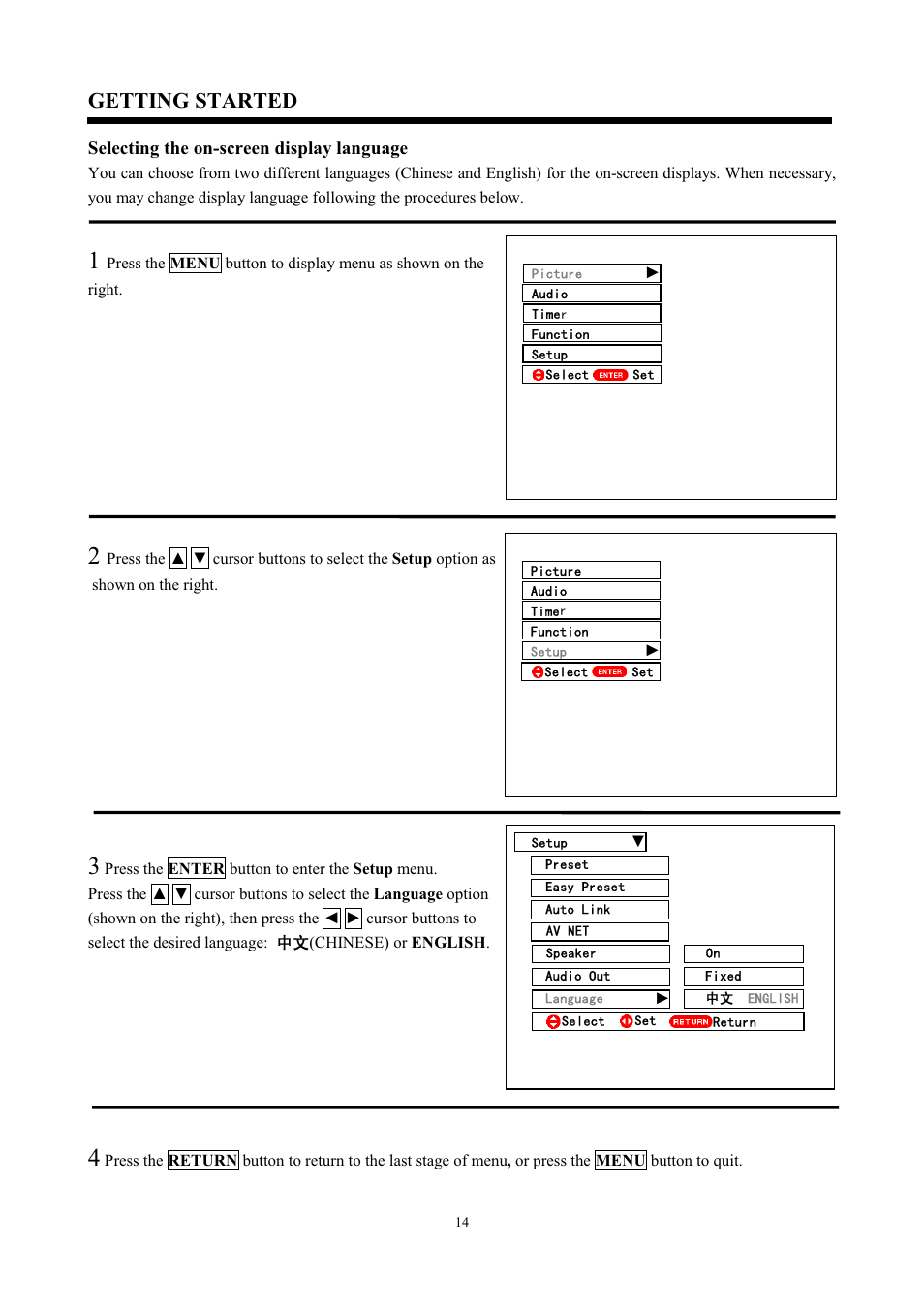 Getting started | Hitachi C43-FD7000 User Manual | Page 14 / 56