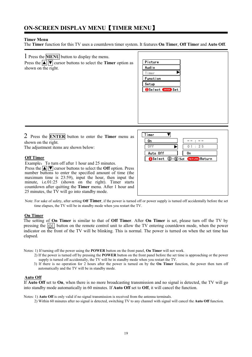 On-screen display menu ǐ timer menu ǐ | Hitachi C43-FD7000 User Manual | Page 19 / 56