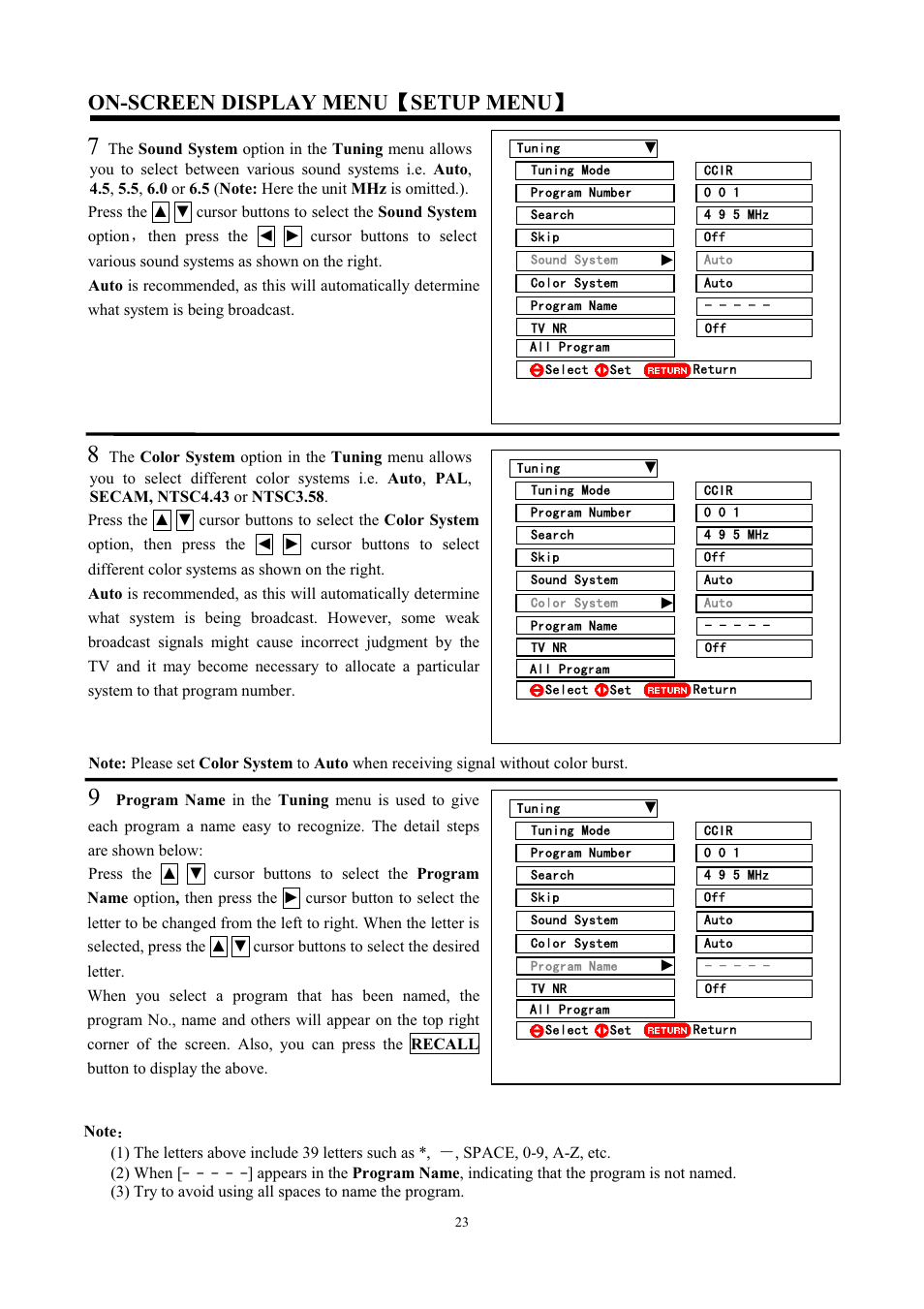 On-screen display menu ǐ setup menu ǐ | Hitachi C43-FD7000 User Manual | Page 23 / 56